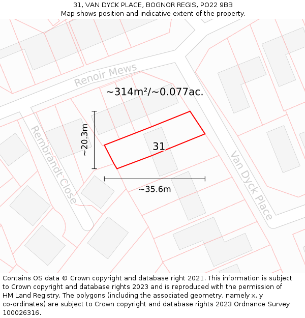 31, VAN DYCK PLACE, BOGNOR REGIS, PO22 9BB: Plot and title map