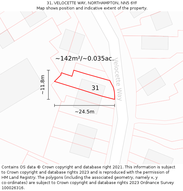 31, VELOCETTE WAY, NORTHAMPTON, NN5 6YF: Plot and title map