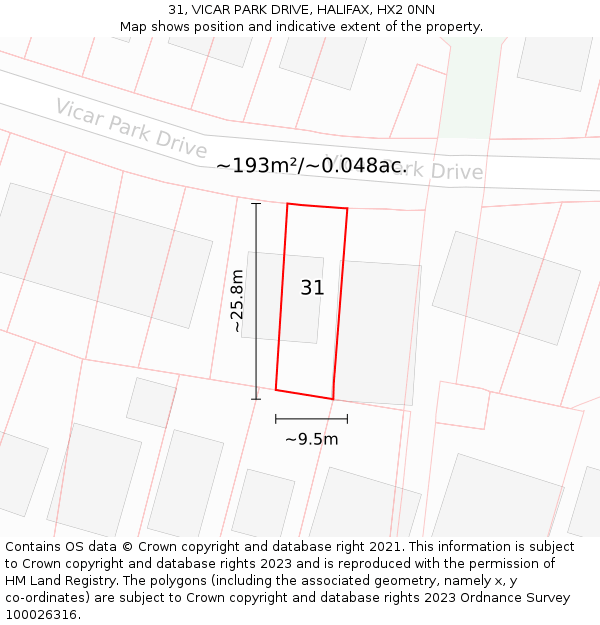 31, VICAR PARK DRIVE, HALIFAX, HX2 0NN: Plot and title map