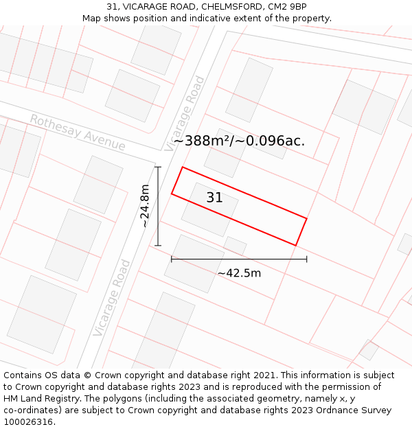 31, VICARAGE ROAD, CHELMSFORD, CM2 9BP: Plot and title map