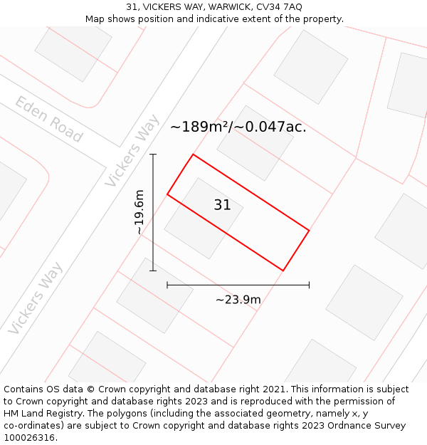 31, VICKERS WAY, WARWICK, CV34 7AQ: Plot and title map