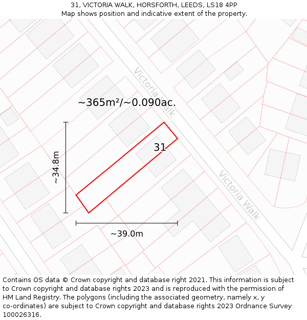 31, VICTORIA WALK, HORSFORTH, LEEDS, LS18 4PP: Plot and title map