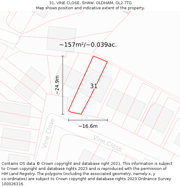 31, VINE CLOSE, SHAW, OLDHAM, OL2 7TG: Plot and title map