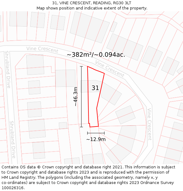 31, VINE CRESCENT, READING, RG30 3LT: Plot and title map