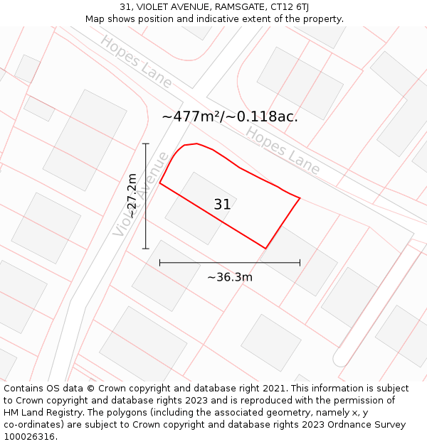 31, VIOLET AVENUE, RAMSGATE, CT12 6TJ: Plot and title map