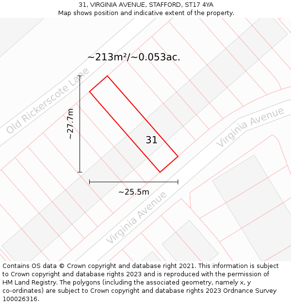 31, VIRGINIA AVENUE, STAFFORD, ST17 4YA: Plot and title map