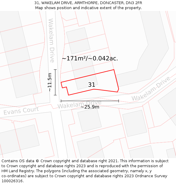 31, WAKELAM DRIVE, ARMTHORPE, DONCASTER, DN3 2FR: Plot and title map