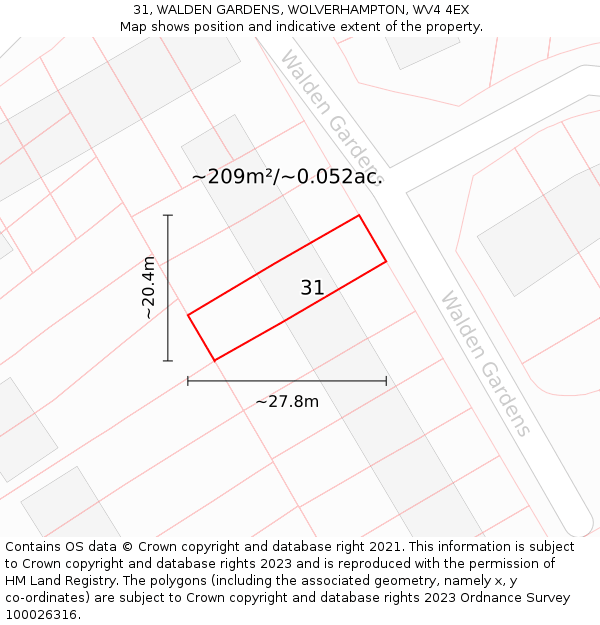 31, WALDEN GARDENS, WOLVERHAMPTON, WV4 4EX: Plot and title map