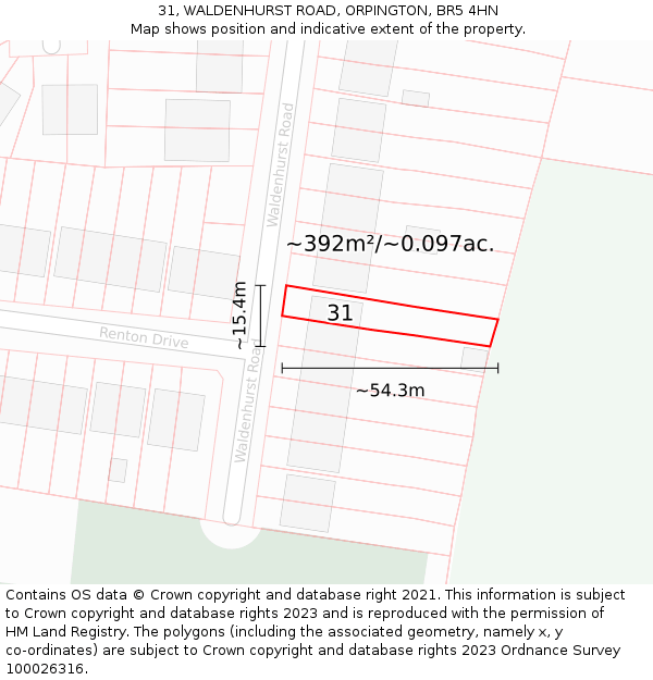 31, WALDENHURST ROAD, ORPINGTON, BR5 4HN: Plot and title map