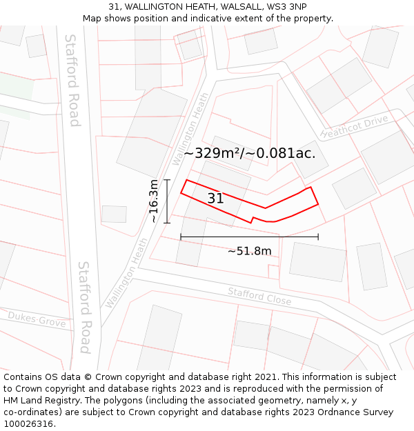 31, WALLINGTON HEATH, WALSALL, WS3 3NP: Plot and title map
