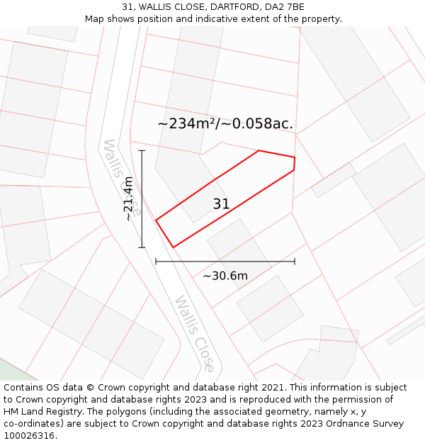 31, WALLIS CLOSE, DARTFORD, DA2 7BE: Plot and title map