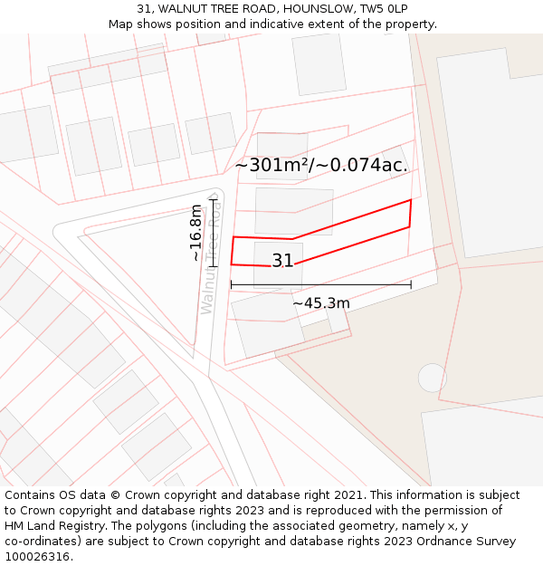 31, WALNUT TREE ROAD, HOUNSLOW, TW5 0LP: Plot and title map