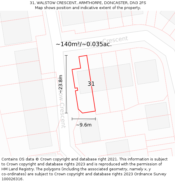 31, WALSTOW CRESCENT, ARMTHORPE, DONCASTER, DN3 2FS: Plot and title map