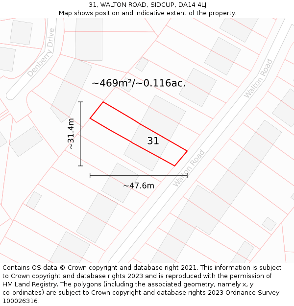 31, WALTON ROAD, SIDCUP, DA14 4LJ: Plot and title map