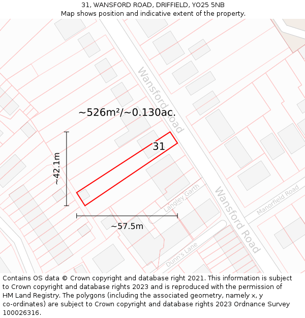 31, WANSFORD ROAD, DRIFFIELD, YO25 5NB: Plot and title map