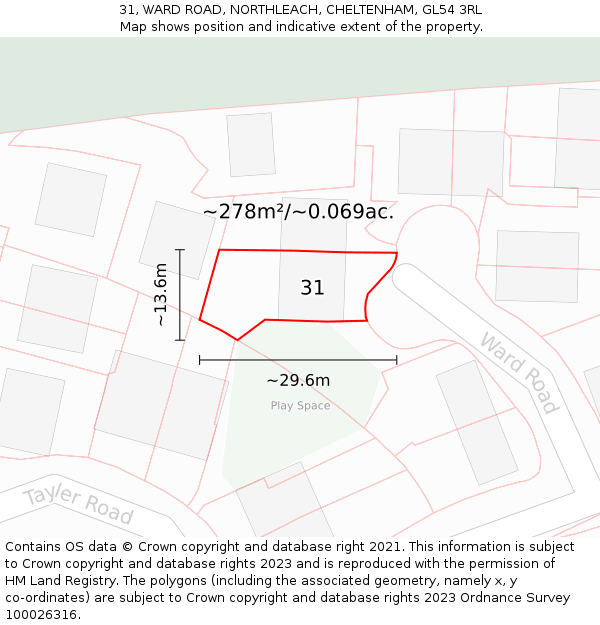 31, WARD ROAD, NORTHLEACH, CHELTENHAM, GL54 3RL: Plot and title map