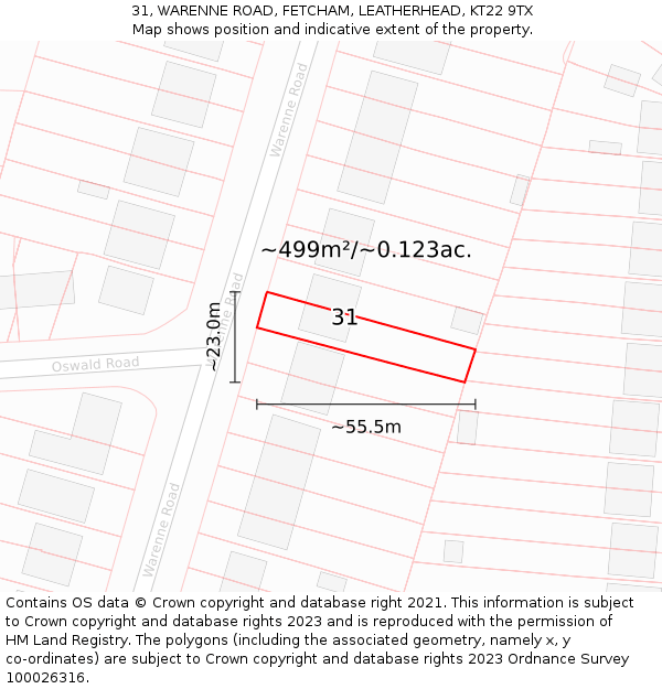 31, WARENNE ROAD, FETCHAM, LEATHERHEAD, KT22 9TX: Plot and title map
