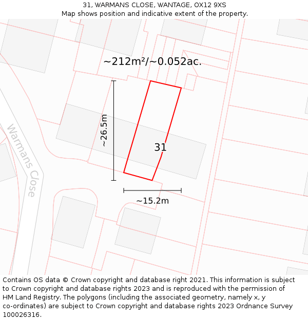 31, WARMANS CLOSE, WANTAGE, OX12 9XS: Plot and title map
