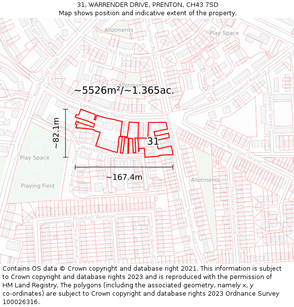 31, WARRENDER DRIVE, PRENTON, CH43 7SD: Plot and title map