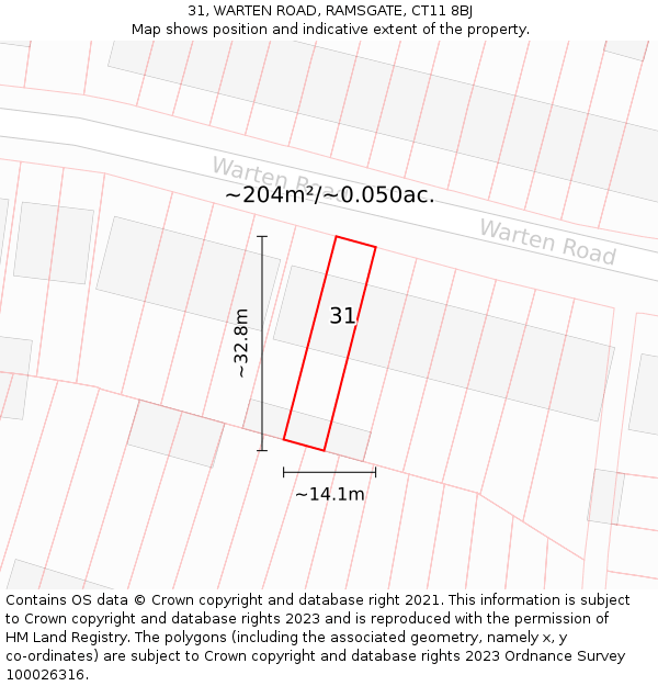 31, WARTEN ROAD, RAMSGATE, CT11 8BJ: Plot and title map