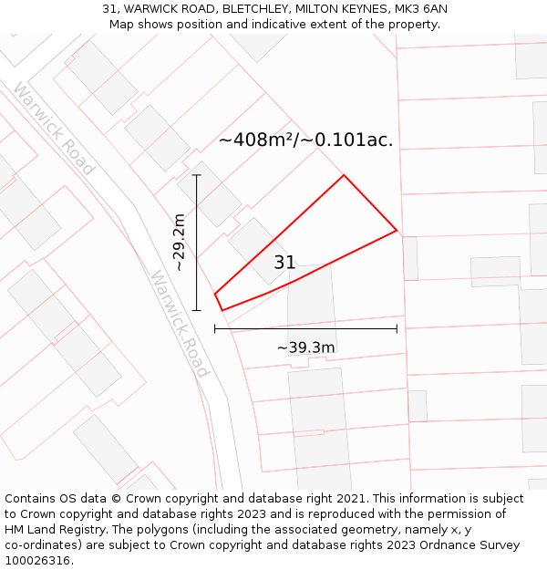 31, WARWICK ROAD, BLETCHLEY, MILTON KEYNES, MK3 6AN: Plot and title map