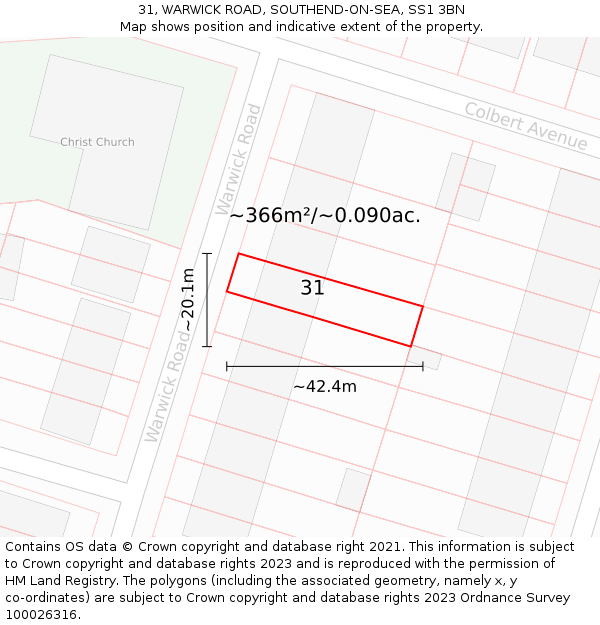 31, WARWICK ROAD, SOUTHEND-ON-SEA, SS1 3BN: Plot and title map