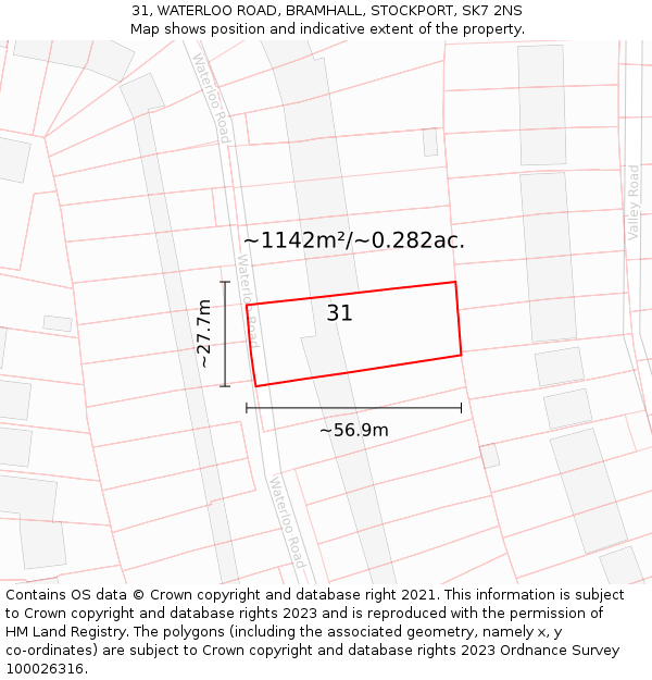 31, WATERLOO ROAD, BRAMHALL, STOCKPORT, SK7 2NS: Plot and title map