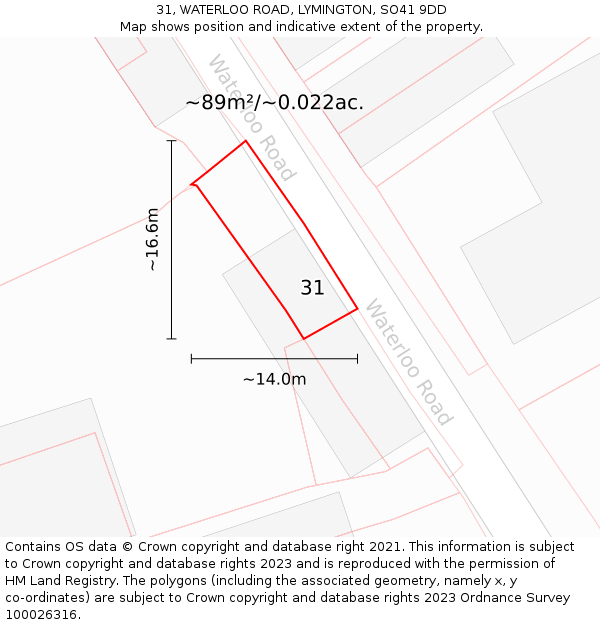 31, WATERLOO ROAD, LYMINGTON, SO41 9DD: Plot and title map
