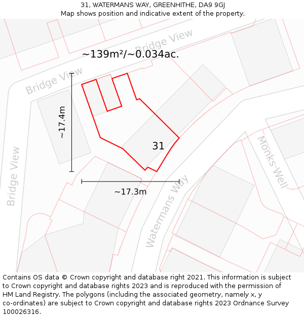 31, WATERMANS WAY, GREENHITHE, DA9 9GJ: Plot and title map