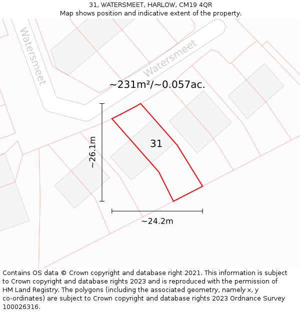 31, WATERSMEET, HARLOW, CM19 4QR: Plot and title map