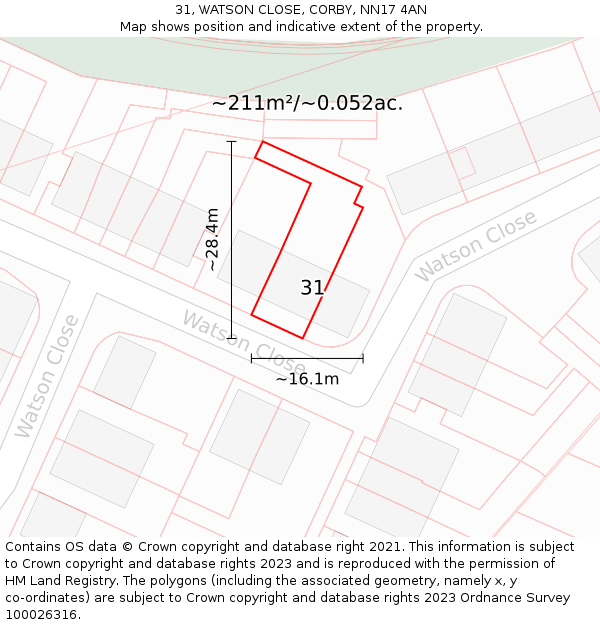 31, WATSON CLOSE, CORBY, NN17 4AN: Plot and title map