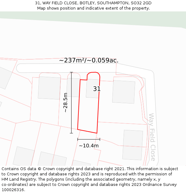 31, WAY FIELD CLOSE, BOTLEY, SOUTHAMPTON, SO32 2GD: Plot and title map
