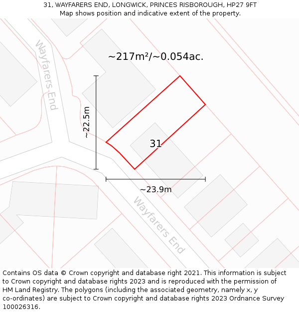 31, WAYFARERS END, LONGWICK, PRINCES RISBOROUGH, HP27 9FT: Plot and title map