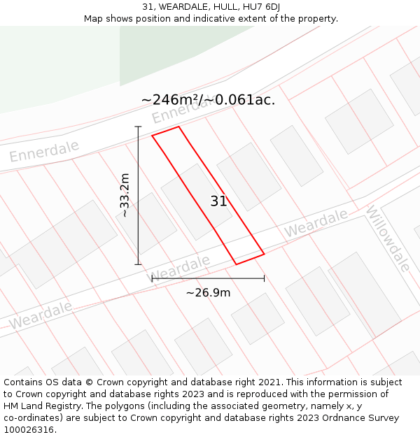 31, WEARDALE, HULL, HU7 6DJ: Plot and title map
