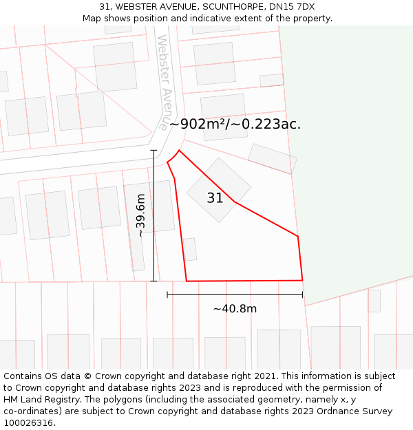 31, WEBSTER AVENUE, SCUNTHORPE, DN15 7DX: Plot and title map