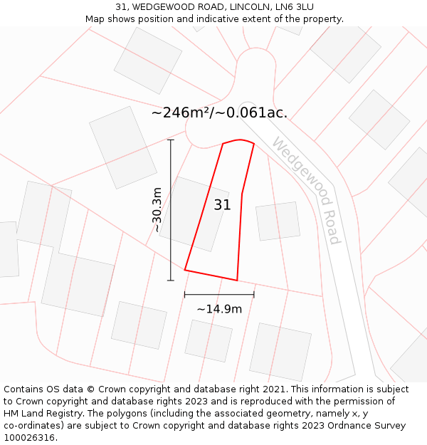 31, WEDGEWOOD ROAD, LINCOLN, LN6 3LU: Plot and title map