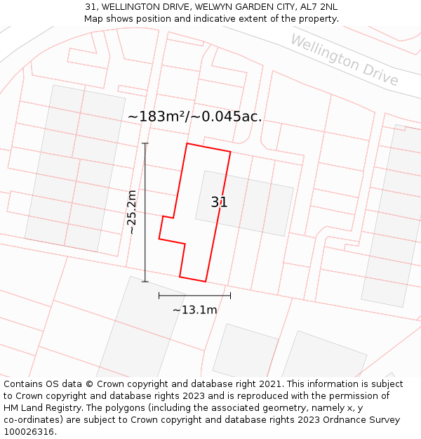 31, WELLINGTON DRIVE, WELWYN GARDEN CITY, AL7 2NL: Plot and title map