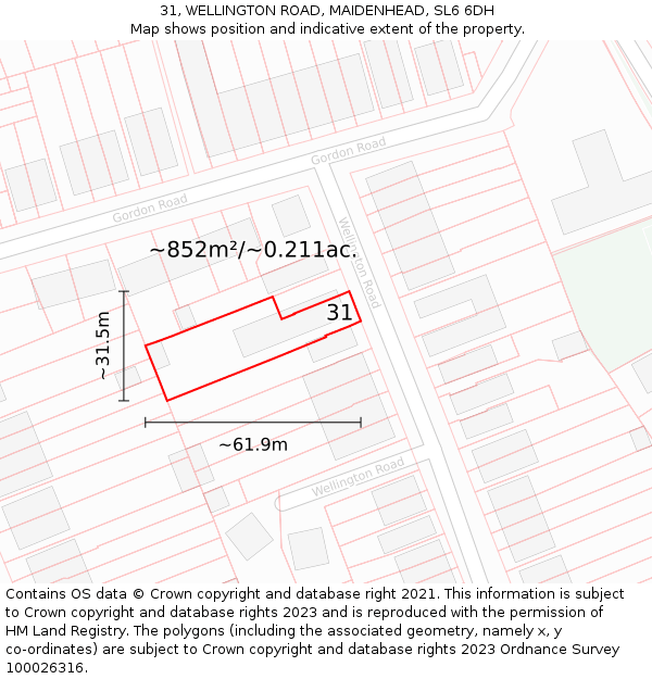 31, WELLINGTON ROAD, MAIDENHEAD, SL6 6DH: Plot and title map