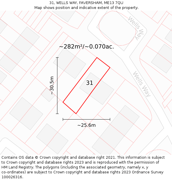31, WELLS WAY, FAVERSHAM, ME13 7QU: Plot and title map
