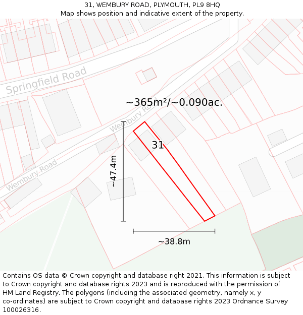 31, WEMBURY ROAD, PLYMOUTH, PL9 8HQ: Plot and title map