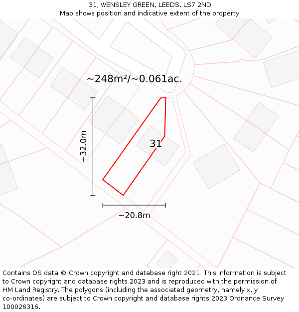 31, WENSLEY GREEN, LEEDS, LS7 2ND: Plot and title map