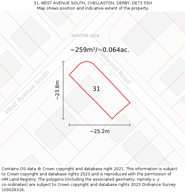 31, WEST AVENUE SOUTH, CHELLASTON, DERBY, DE73 5SH: Plot and title map