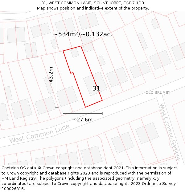 31, WEST COMMON LANE, SCUNTHORPE, DN17 1DR: Plot and title map