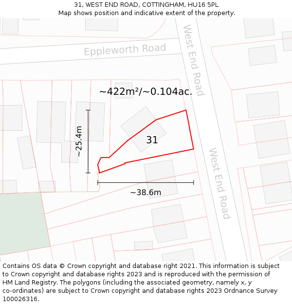31, WEST END ROAD, COTTINGHAM, HU16 5PL: Plot and title map