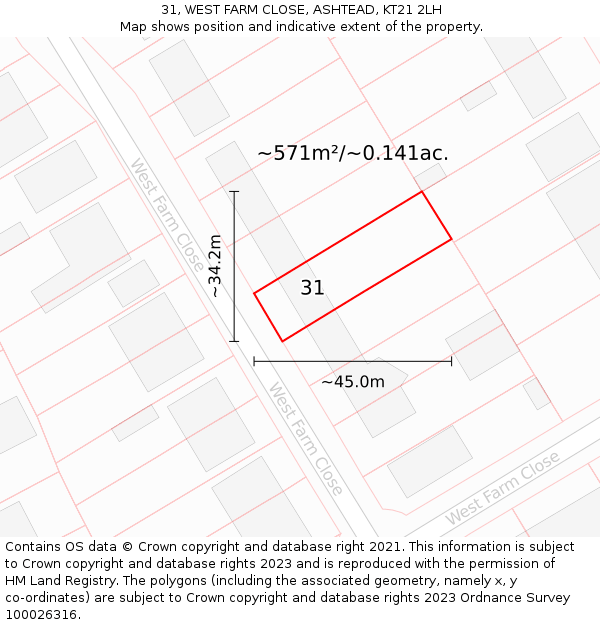 31, WEST FARM CLOSE, ASHTEAD, KT21 2LH: Plot and title map