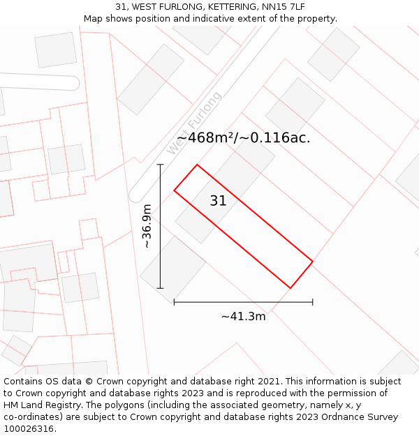 31, WEST FURLONG, KETTERING, NN15 7LF: Plot and title map