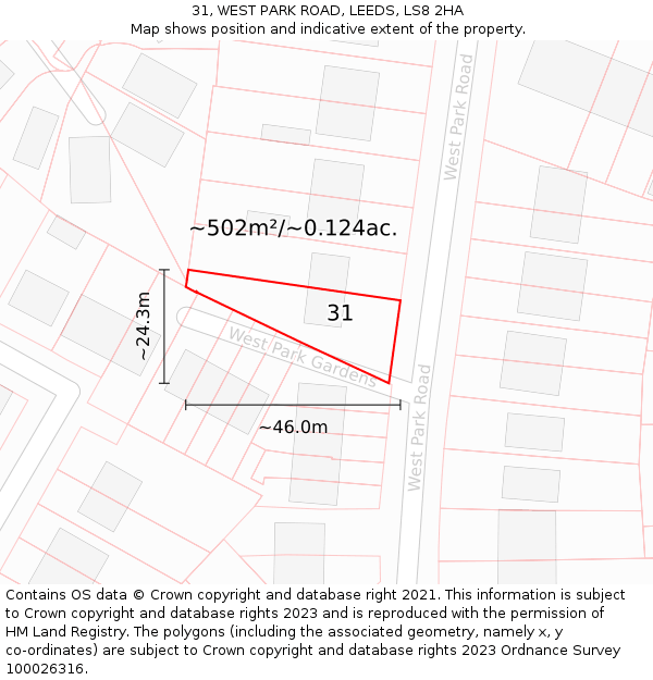 31, WEST PARK ROAD, LEEDS, LS8 2HA: Plot and title map