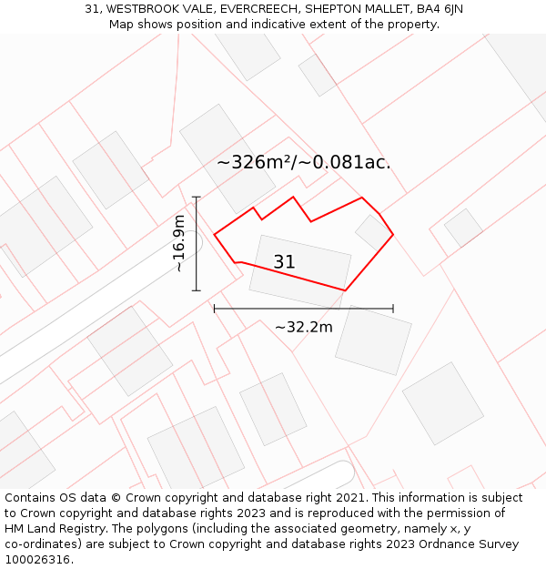 31, WESTBROOK VALE, EVERCREECH, SHEPTON MALLET, BA4 6JN: Plot and title map
