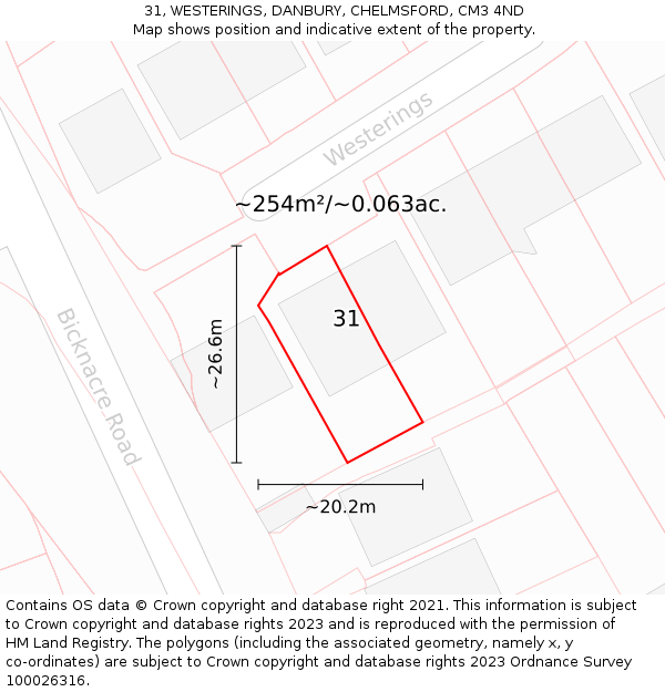 31, WESTERINGS, DANBURY, CHELMSFORD, CM3 4ND: Plot and title map