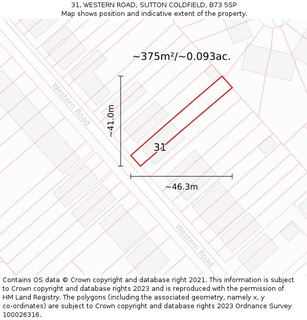 31, WESTERN ROAD, SUTTON COLDFIELD, B73 5SP: Plot and title map
